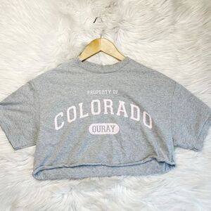 Tennessee River COLORADO Short Sleeve Grey and Pink Crop Top Size Medium